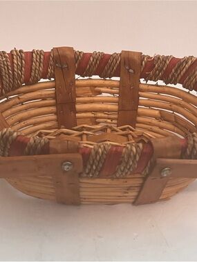 Handwoven Natural Wicker Basket with Red Accent Trim